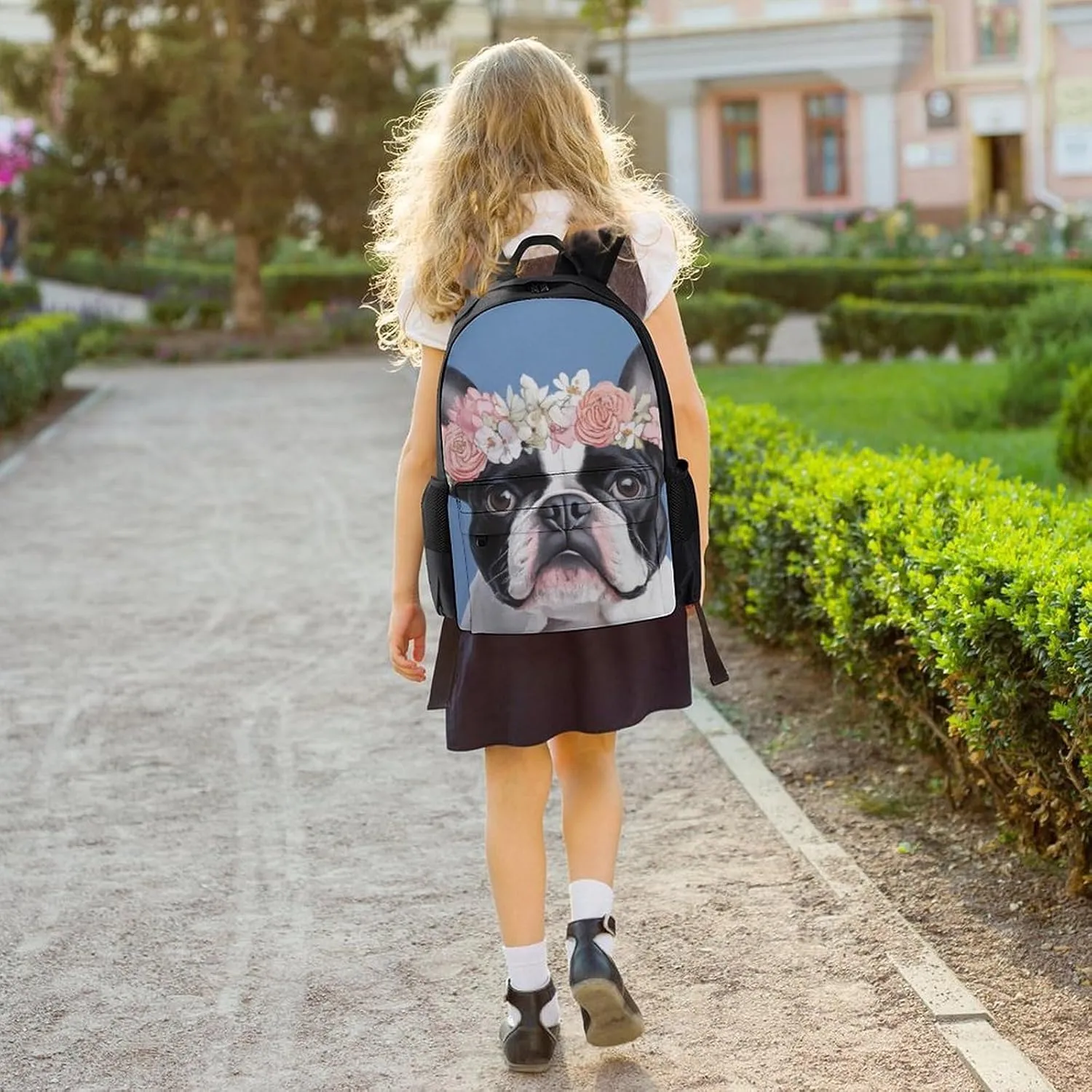 Lightweight Daypack Backpack for Trekking Work Running - Big Capacity Multipurpose Anti-Theft Bookbag, French Bulldog Head Flowers Business Computer Bag