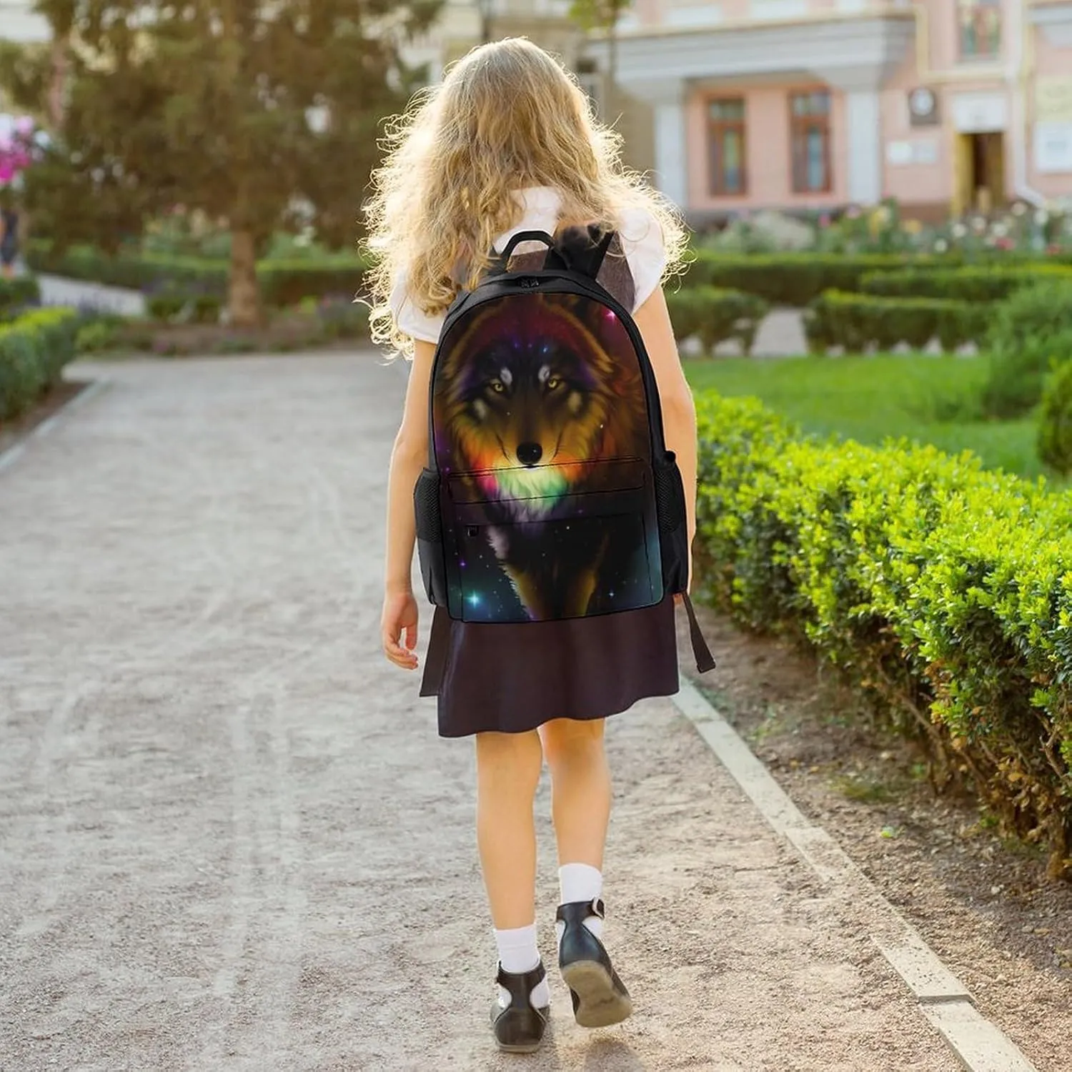 Lightweight Daypack Bookbag for Trekking Business Walking Cycling - Big Capacity Anti-Theft Multipurpose Carry On Bag, Galaxy Psychedelic Wolf Night Sky Space Art Business Computer Bag
