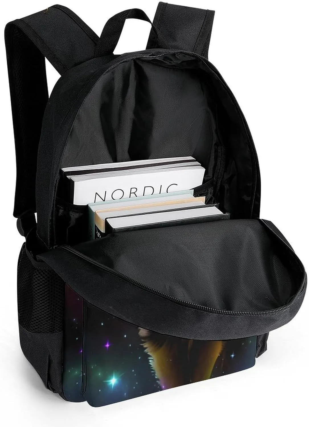 Lightweight Daypack Bookbag for Trekking Business Walking Cycling - Big Capacity Anti-Theft Multipurpose Carry On Bag, Galaxy Psychedelic Wolf Night Sky Space Art Business Computer Bag