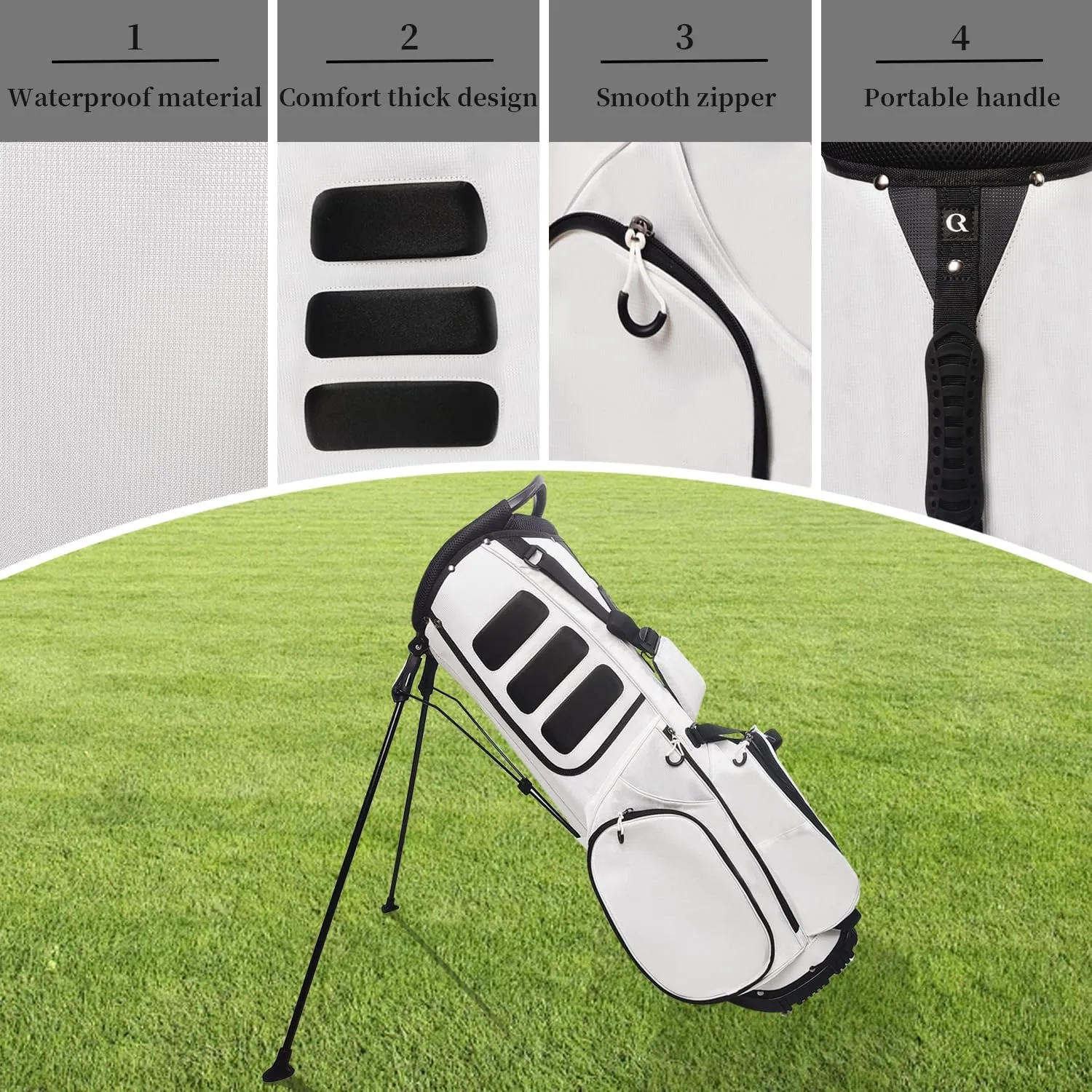 Lightweight Golf Stand Bag with 14 Way Full-Length Dividers, 7 Zippered Pockets and Rain Cover, with Handles and Dual Strap