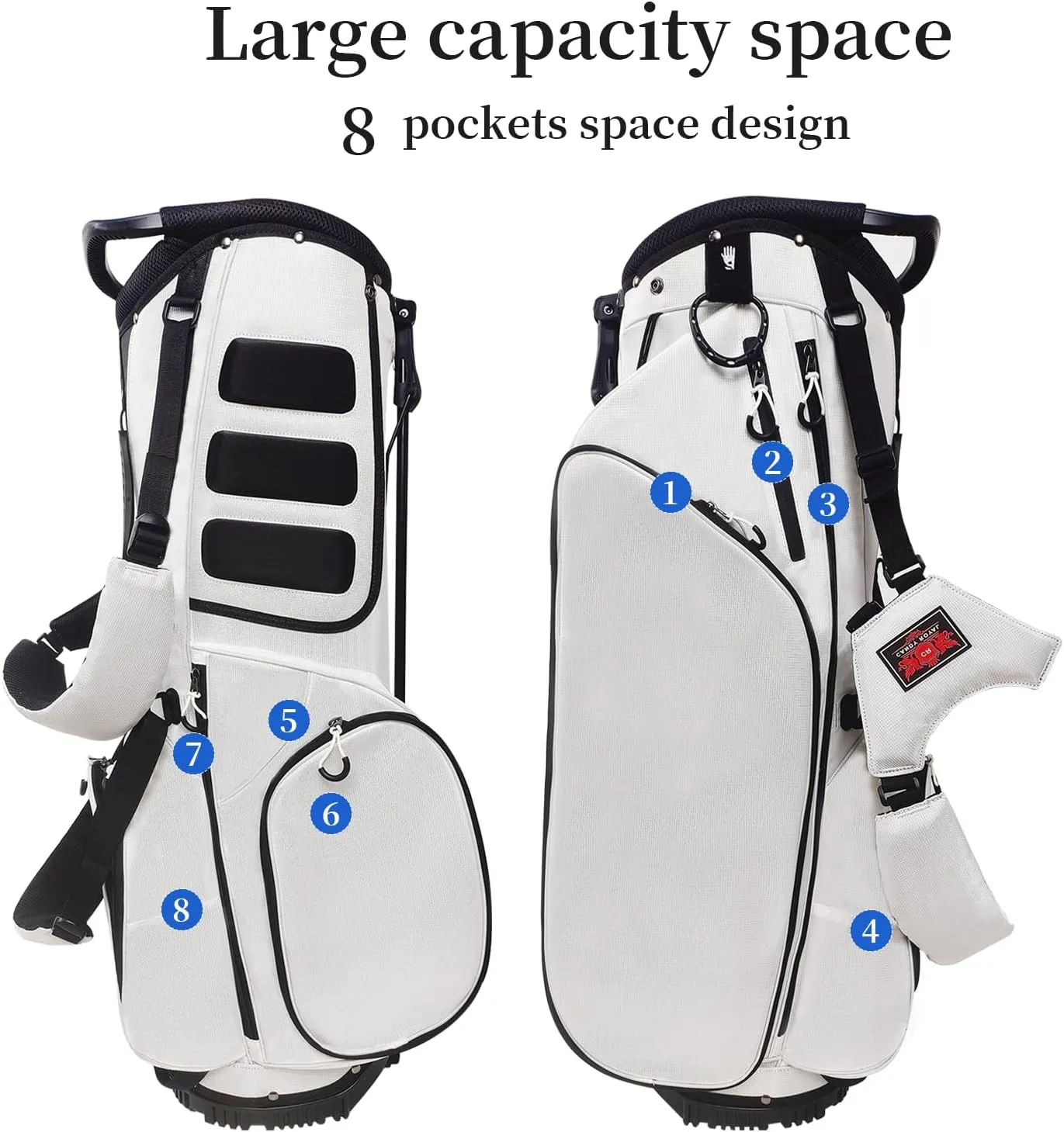 Lightweight Golf Stand Bag with 14 Way Full-Length Dividers, 7 Zippered Pockets and Rain Cover, with Handles and Dual Strap