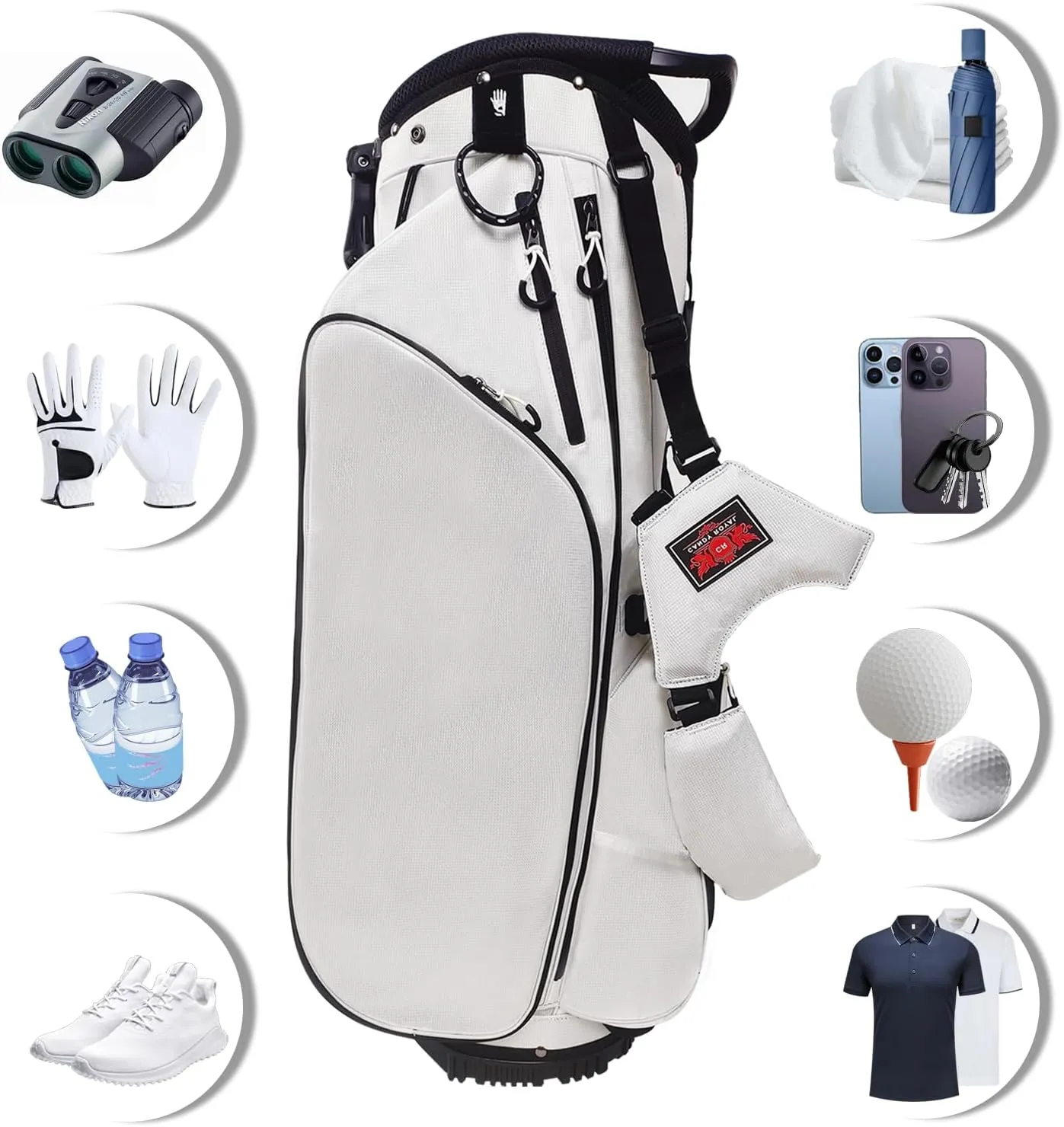 Lightweight Golf Stand Bag with 14 Way Full-Length Dividers, 7 Zippered Pockets and Rain Cover, with Handles and Dual Strap
