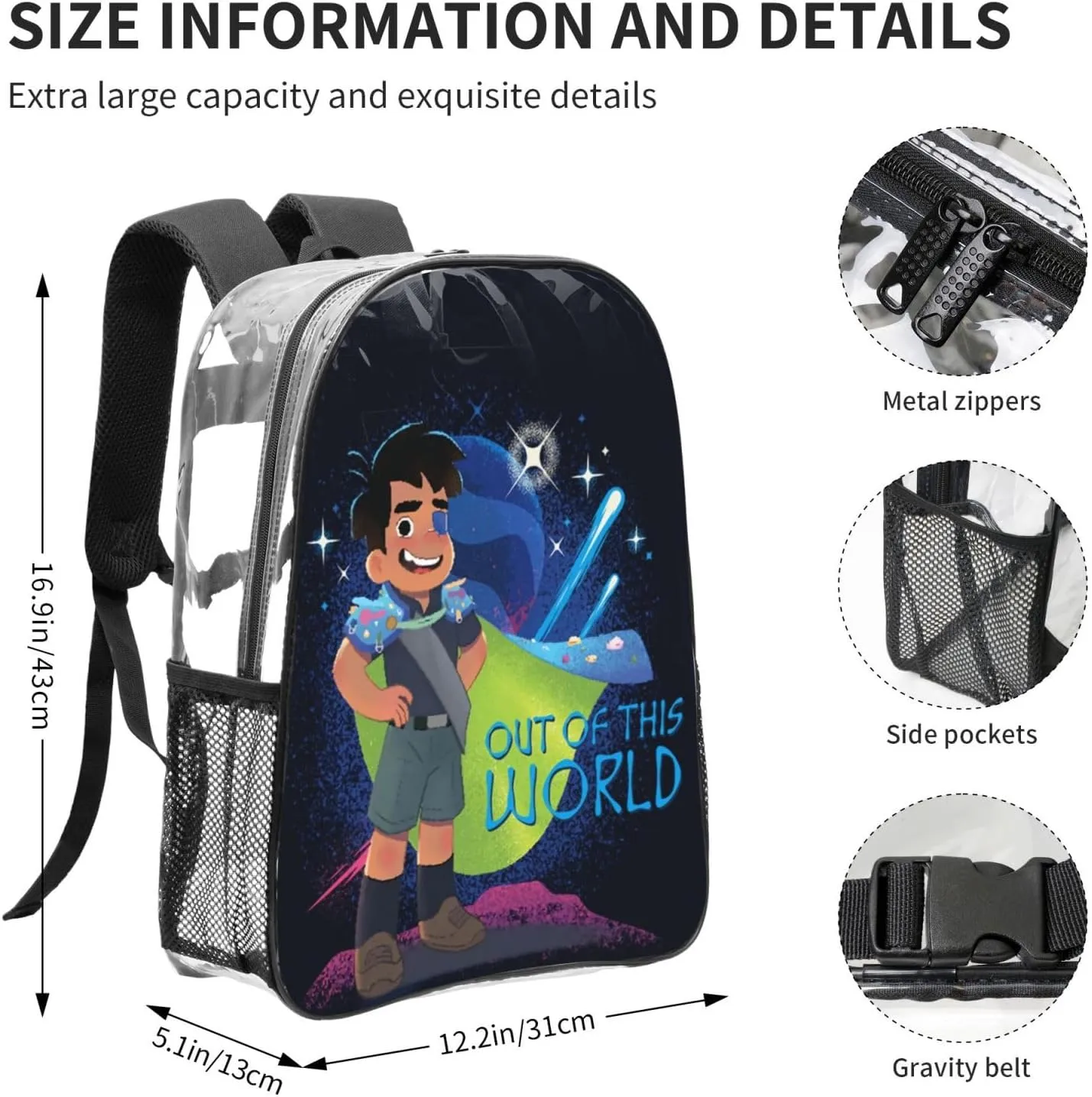 Lightweight Transparent Backpack Novel Out Elio Of This World Backpacks Unisex Casual Elementary Laptop Bag Fashion Primary Daypacks Bookbag