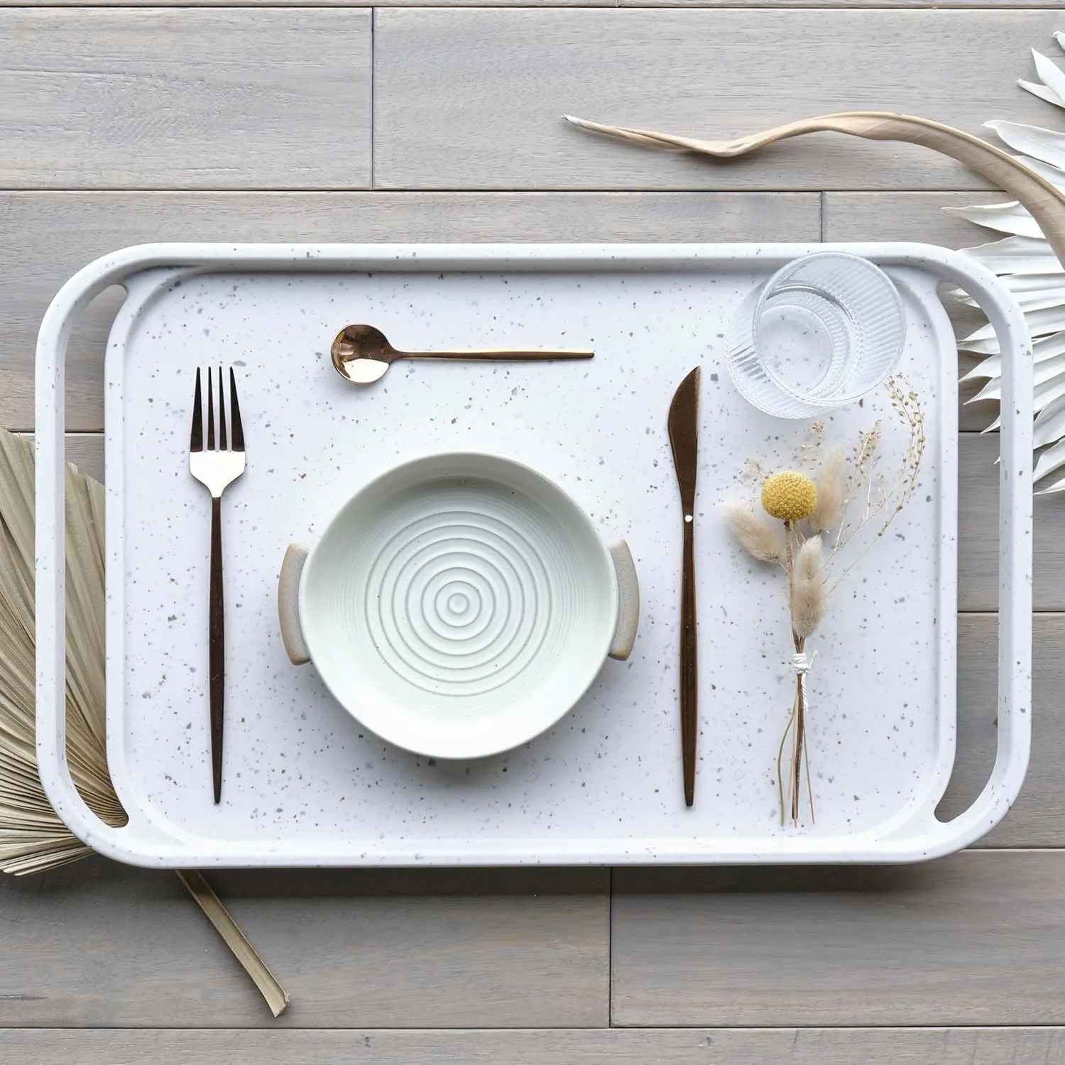 LINE ARC Waterproof, Easy-to-Clean, 18"x12" Serving Tray Extra Large Handles (Slate) 100% Food-Grade Melamine for Breakfast, Dinner, Bed, Tea, Crafts, Decorative, TV, Couch, Outdoor, Patio