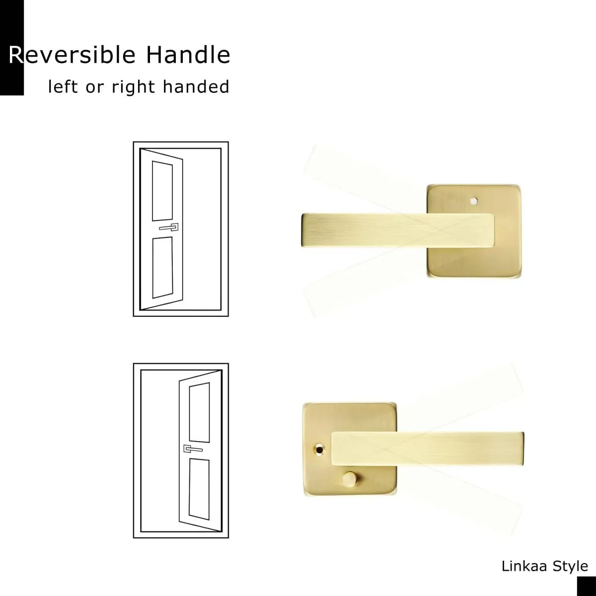 Linkaa Privacy Door Lever Gold Stain Brass Square Shape Door Handles Lever with Lock, Keyless Lock, Privacy Function Exterior/Interior Handles (1 Pack, Privacy (Keyless Lock))