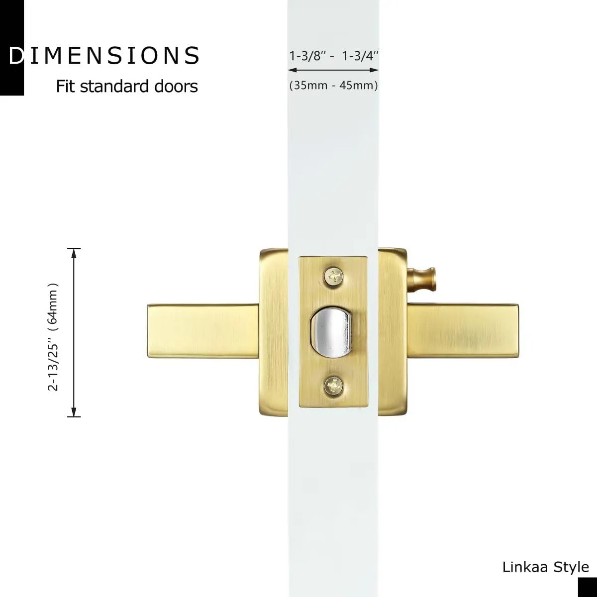 Linkaa Privacy Door Lever Gold Stain Brass Square Shape Door Handles Lever with Lock, Keyless Lock, Privacy Function Exterior/Interior Handles (1 Pack, Privacy (Keyless Lock))
