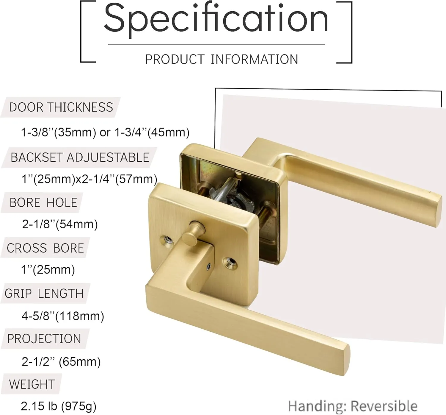 Linkaa Privacy Door Lever Gold Stain Brass Square Shape Door Handles Lever with Lock, Keyless Lock, Privacy Function Exterior/Interior Handles (1 Pack, Privacy (Keyless Lock))