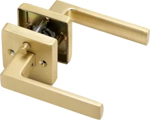 Linkaa Privacy Door Lever Gold Stain Brass Square Shape Door Handles Lever with Lock, Keyless Lock, Privacy Function Exterior/Interior Handles (1 Pack, Privacy (Keyless Lock))