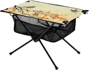 linqin Tray Table Autumn Birds Animal Yellow Leaves Adjustable Portable Beach Table with Carry Bag for Outdoor Beach Grill BBQ Travel