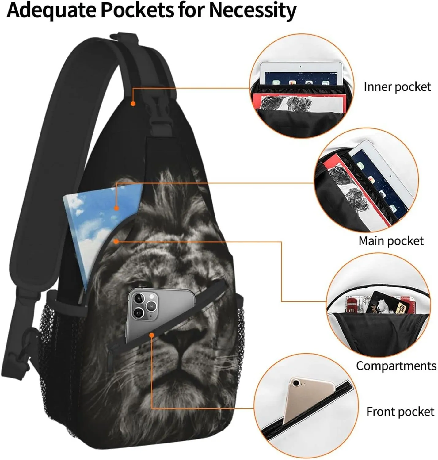 Lion Sling Bag Animal Crossbody Chest Daypack Casual Backpack Men Shoulder Bag For Travel Picnic