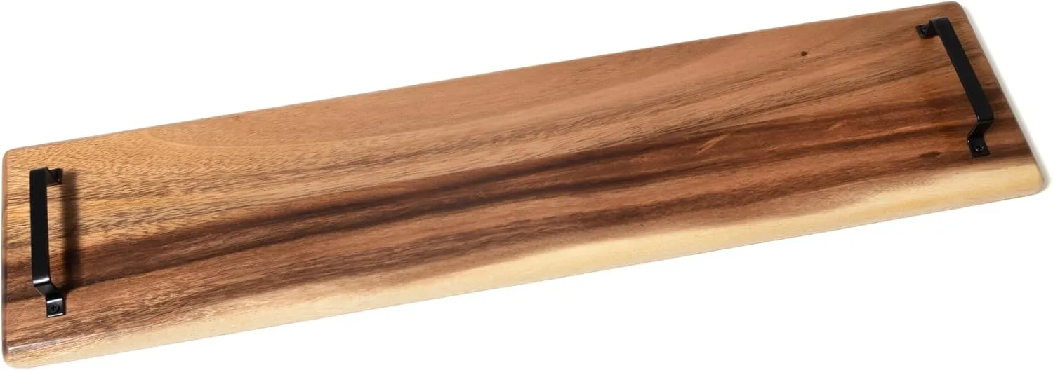 Lipper International Acacia Wood Serve Board with Black Handles for Cheese, Crackers, and Charcuterie, Rectangular 30" x 7" x 1"