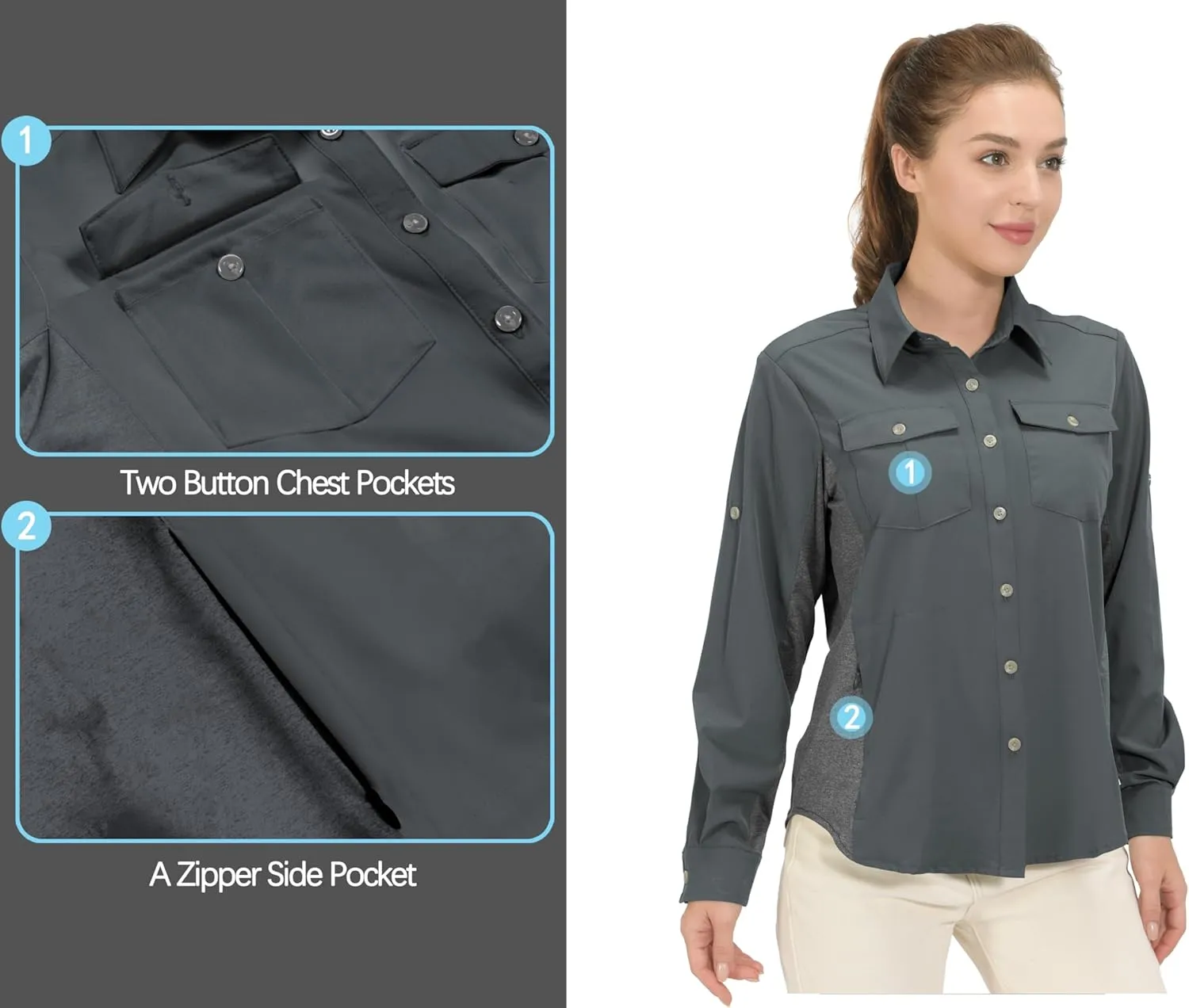 Little Donkey Andy Women's Stretch Quick Dry UPF50  Long Sleeve Shirt for Hiking, Travel, Camping