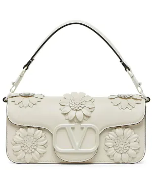 Loco Flower Applique Shoulder Bag in Ivory