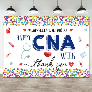 Lofaris 7x5ft We Appreciate All You Do Backdrop Happy CNA Week Background Heartbeat Curve Colorful Dots Nursing School Nurse Appreciation Week Party Decorations Banner Photo Booth Studio Prop