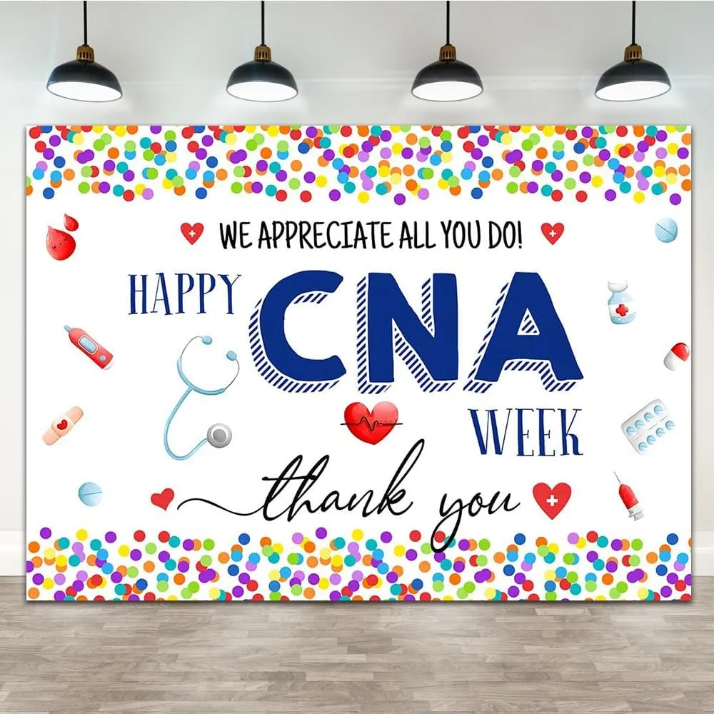 Lofaris 7x5ft We Appreciate All You Do Backdrop Happy CNA Week Background Heartbeat Curve Colorful Dots Nursing School Nurse Appreciation Week Party Decorations Banner Photo Booth Studio Prop