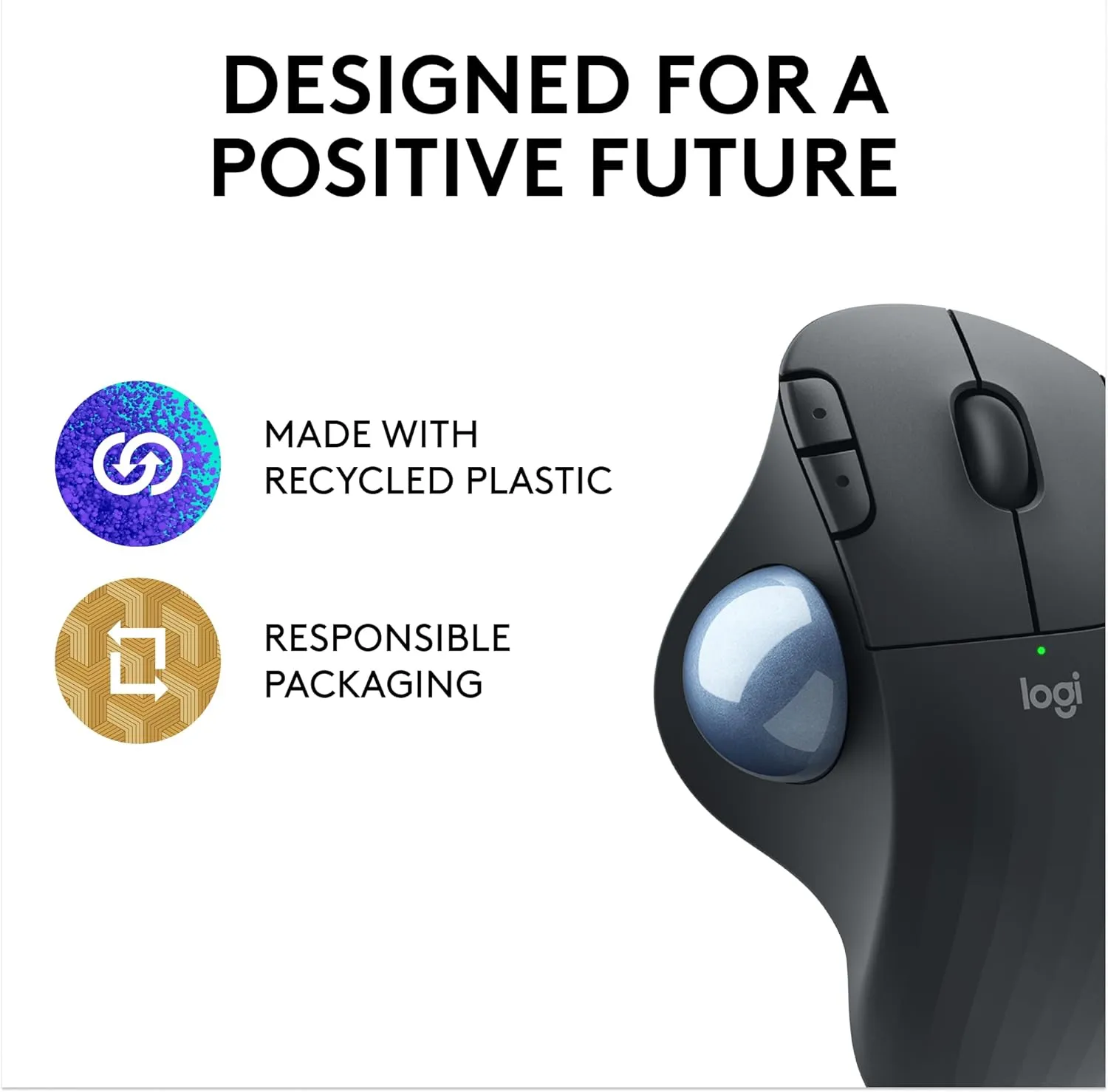 Logitech ERGO M575 Wireless Trackball Mouse - Easy thumb control, precision and smooth tracking, ergonomic comfort design, for Windows, PC and Mac with Bluetooth and USB capabilities - Graphite