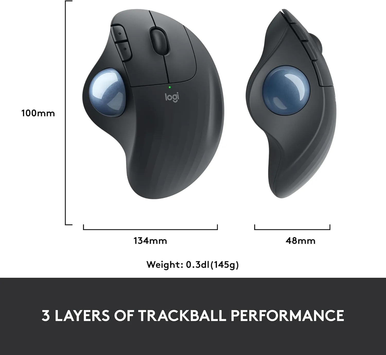 Logitech ERGO M575 Wireless Trackball Mouse - Easy thumb control, precision and smooth tracking, ergonomic comfort design, for Windows, PC and Mac with Bluetooth and USB capabilities - Graphite