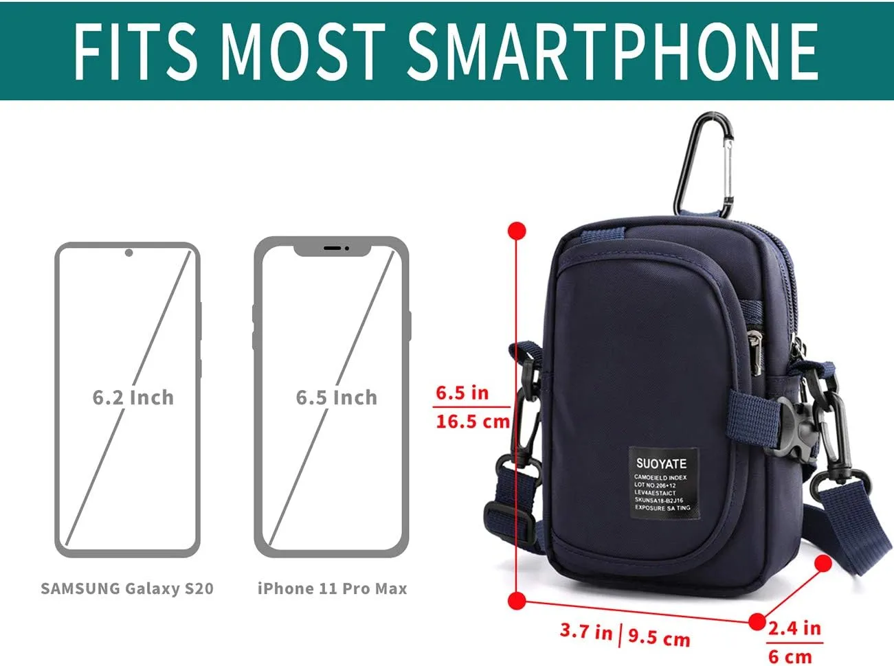 Lohol Multifunction Cell Phone Holster, One Shoulder Pouch with Carabiner, Outdoor Tactical Waist Belt Bag, Security Purse Crossbody Gadget Pocket for Smartphone Up to 6.5 inches
