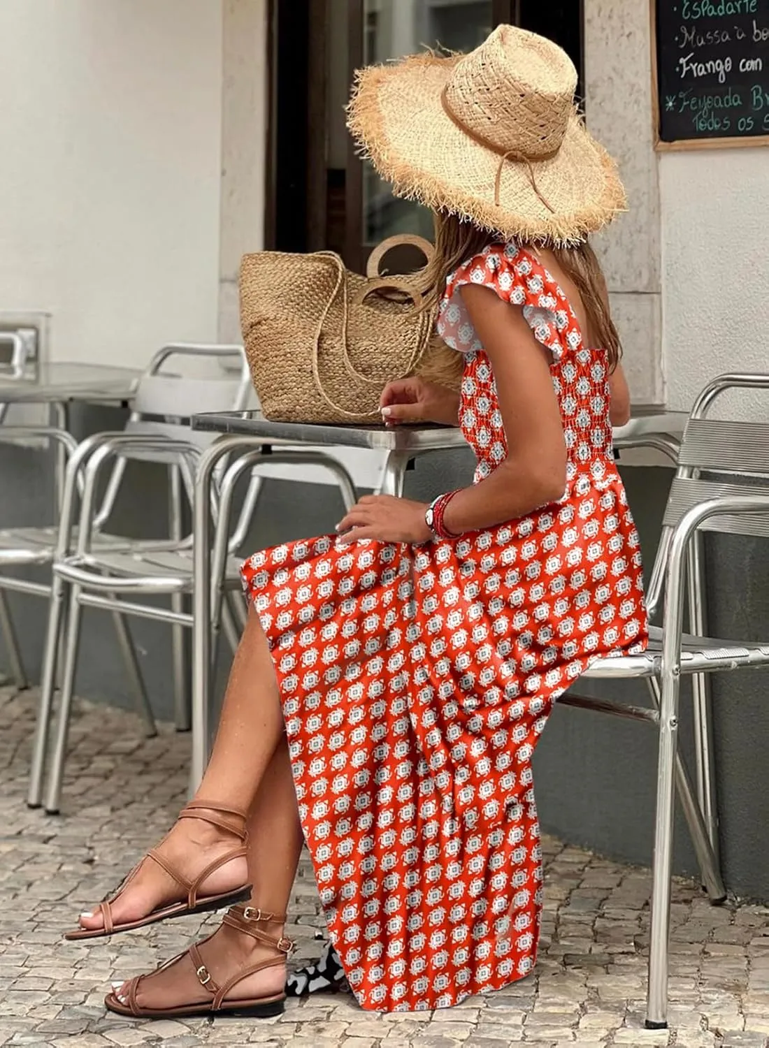 LOLONG Maxi Dress for Women Summer Boho Spaghetti Strap Square Neck Ruffle Beach Sun Dress