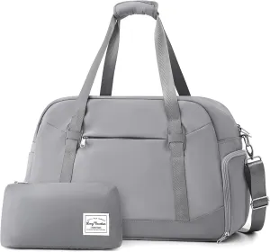 LONG VACATION Women's Travel Duffel Bag with Toiletry Bag, Sports Gym Bag Weekendeer Carry-on Tote with Shoe Compartment and Wet Pocket, Yoga Bag Fit 17.3inch Laptop (GREY, 21-inch)