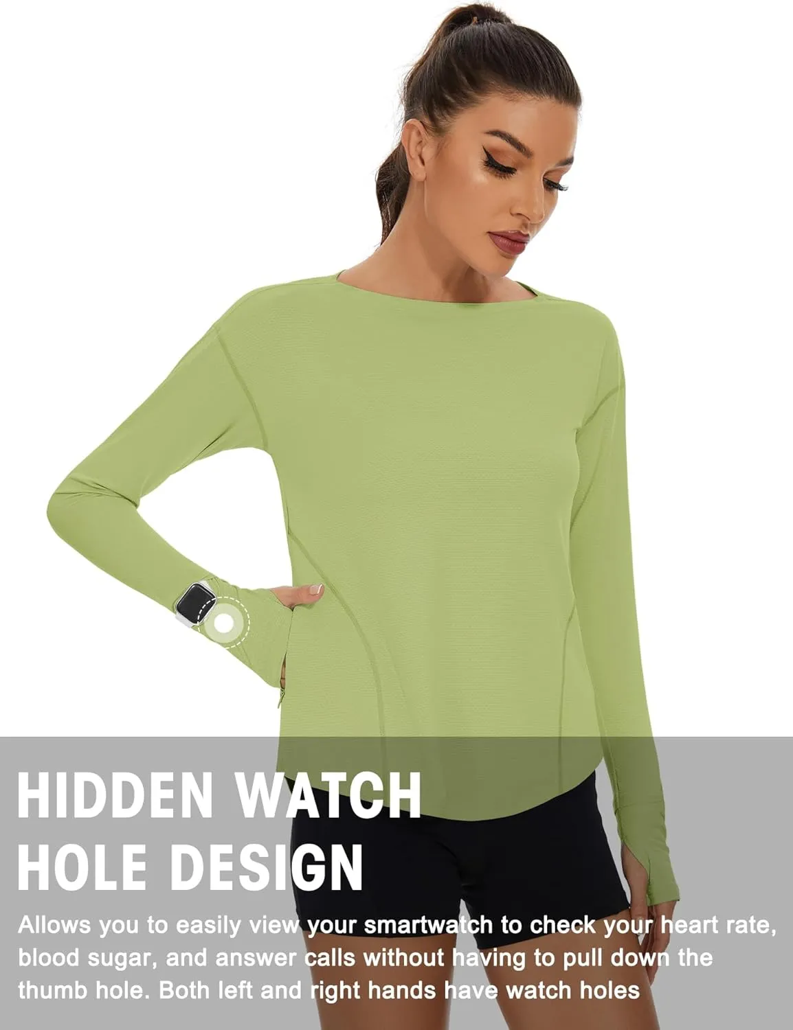 Loovoo Women's Long Sleeve Running Shirts Workout Tops UPF 50  Sun Shirt Quick Dry Athletic T-Shirts with Watching Window