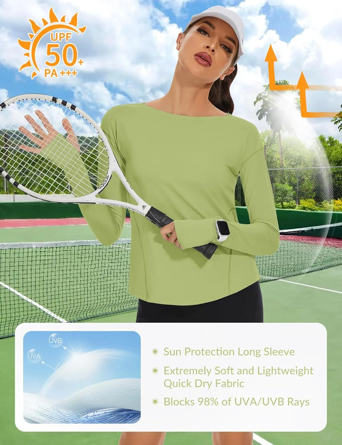 Loovoo Women's Long Sleeve Running Shirts Workout Tops UPF 50  Sun Shirt Quick Dry Athletic T-Shirts with Watching Window