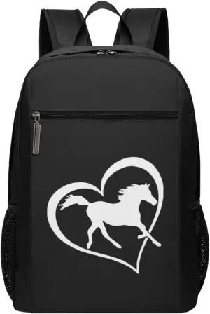 Love Horse Heart Travel Laptop Backpack, Business Anti Theft Slim Sturdy Laptops Backpacks, College Computer Bag Gift for Men & Women Fits 17 Inch Notebook,Black