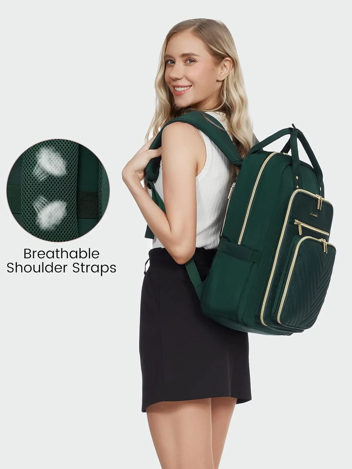 LOVEVOOK 15.6 Inch Laptop Backpack for Women,Fashion Work Travel Backpack,Waterproof Day Pack Purse for Teacher Nurse Dark Green