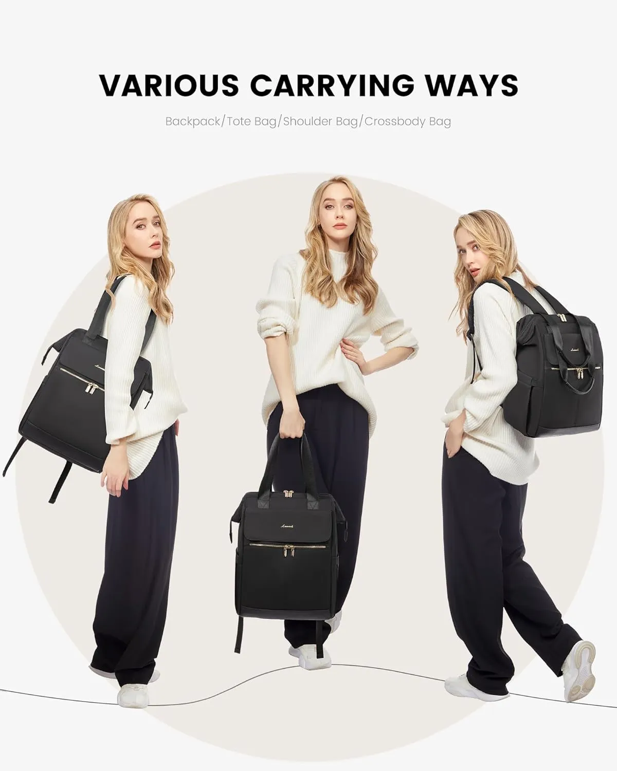 LOVEVOOK 17.3 Inch Laptop Backpack for Women, Large Capacity Travel Backpack with Organizer Bag, Waterproof Carry on Backpack Work Bag with USB Port, Teacher Nurse Backpack Purse, 2PCS, Black