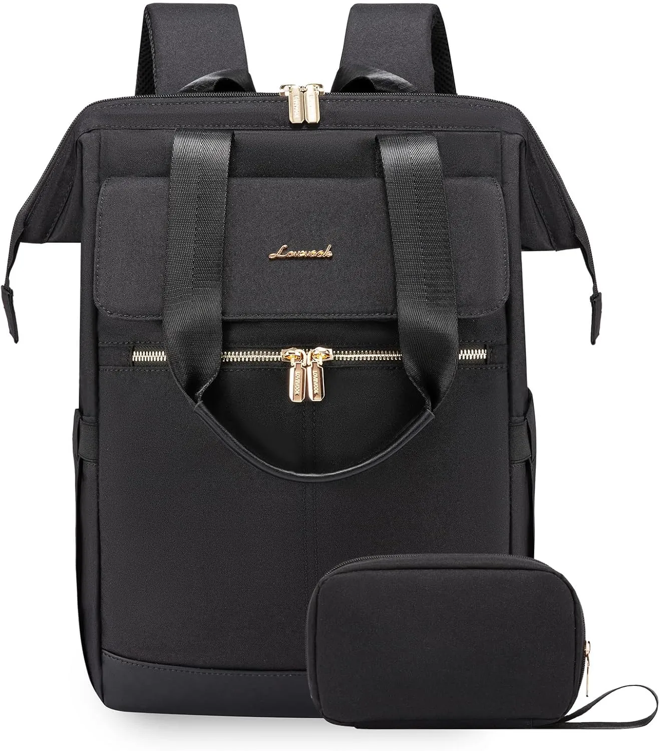 LOVEVOOK 17.3 Inch Laptop Backpack for Women, Large Capacity Travel Backpack with Organizer Bag, Waterproof Carry on Backpack Work Bag with USB Port, Teacher Nurse Backpack Purse, 2PCS, Black