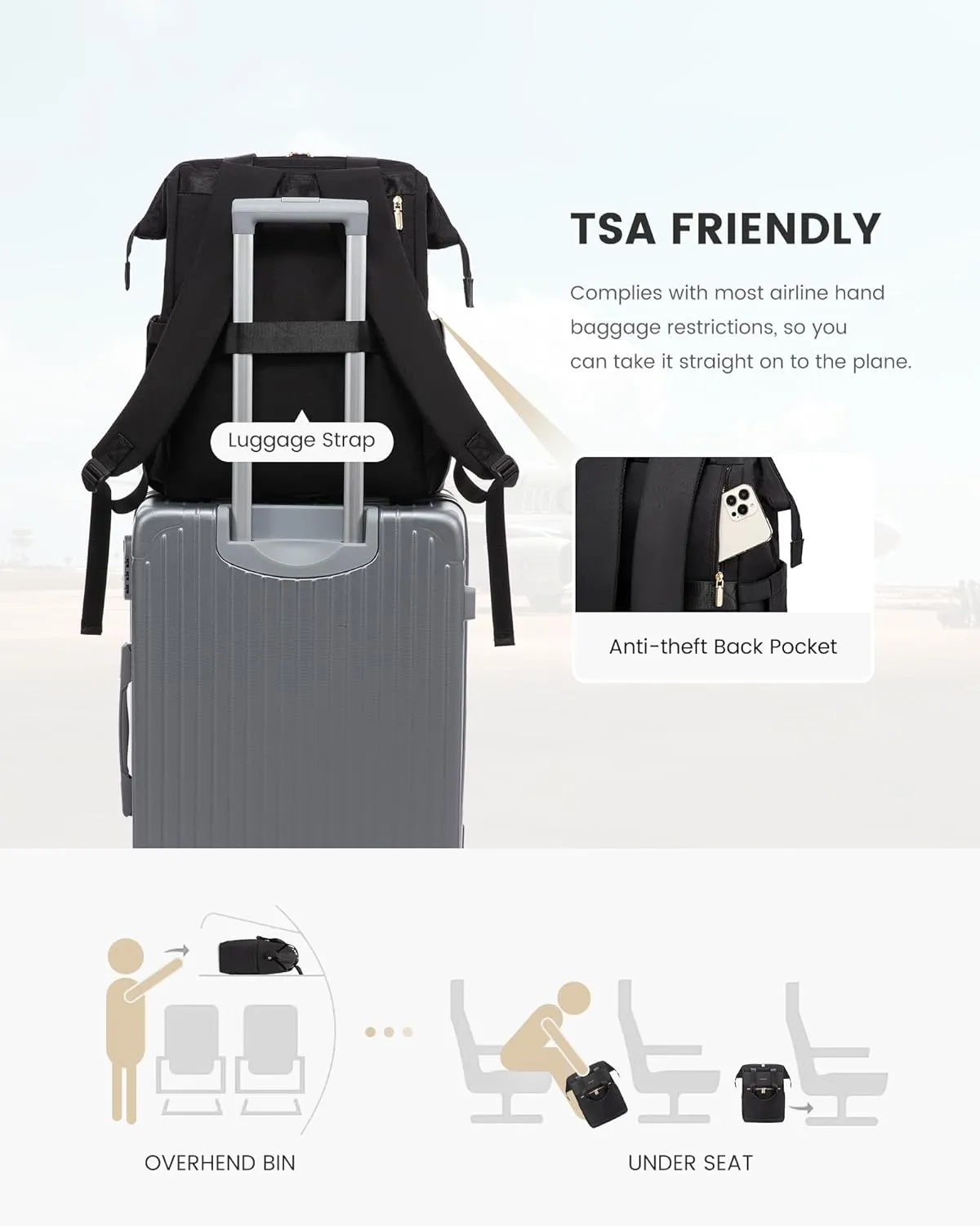 LOVEVOOK 17.3 Inch Laptop Backpack for Women, Large Capacity Travel Backpack with Organizer Bag, Waterproof Carry on Backpack Work Bag with USB Port, Teacher Nurse Backpack Purse, 2PCS, Black