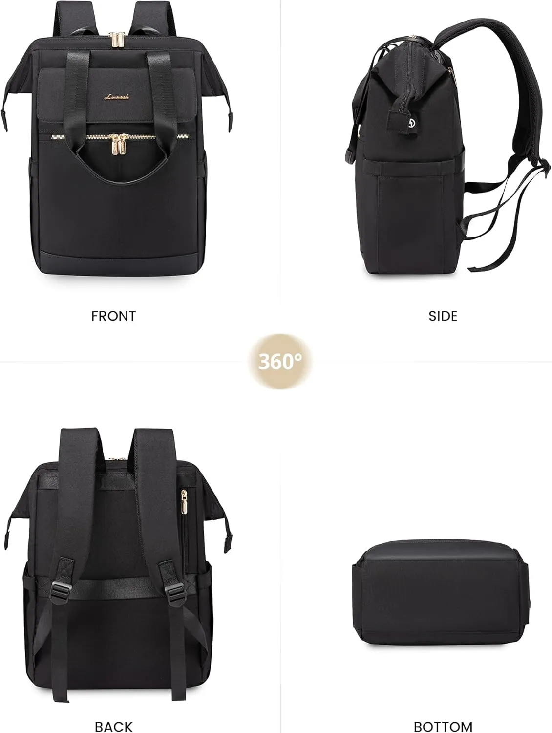 LOVEVOOK 17.3 Inch Laptop Backpack for Women, Large Capacity Travel Backpack with Organizer Bag, Waterproof Carry on Backpack Work Bag with USB Port, Teacher Nurse Backpack Purse, 2PCS, Black