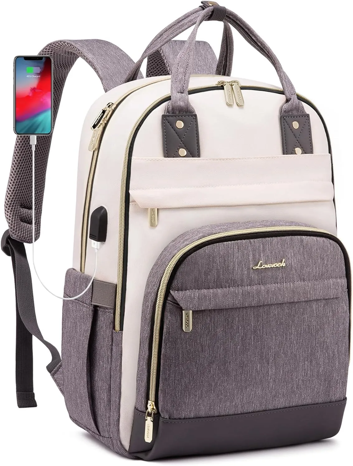 LOVEVOOK Backpack for Women,Laptop Backpack Women,Fits 17 Inch Laptop Bag,School Backpacks,Fashion Travel Work Anti-theft Bag,Waterproof Business Computer College Backpack Purse,Beige-Grey