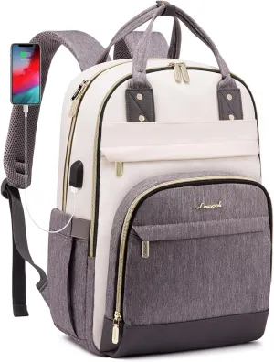 LOVEVOOK Backpack for Women,Laptop Backpack Women,Fits 17 Inch Laptop Bag,School Backpacks,Fashion Travel Work Anti-theft Bag,Waterproof Business Computer College Backpack Purse,Beige-Grey