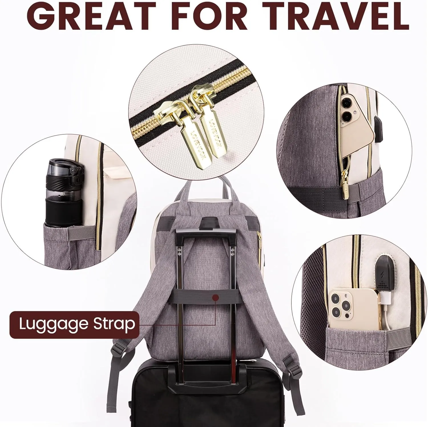 LOVEVOOK Backpack for Women,Laptop Backpack Women,Fits 17 Inch Laptop Bag,School Backpacks,Fashion Travel Work Anti-theft Bag,Waterproof Business Computer College Backpack Purse,Beige-Grey