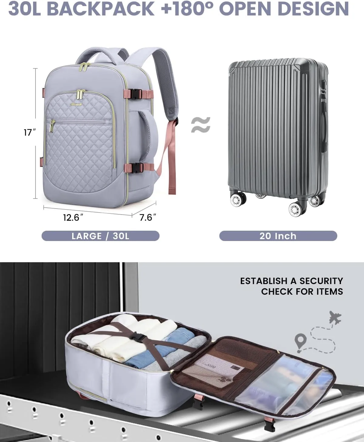 LOVEVOOK Carry on Backpack, 30L Travel Backpack for Women Airline Approved,Luggage Business Weekender Overnight Daypack as Personal Item fit for 15.6 inch Laptop,Silver Gray