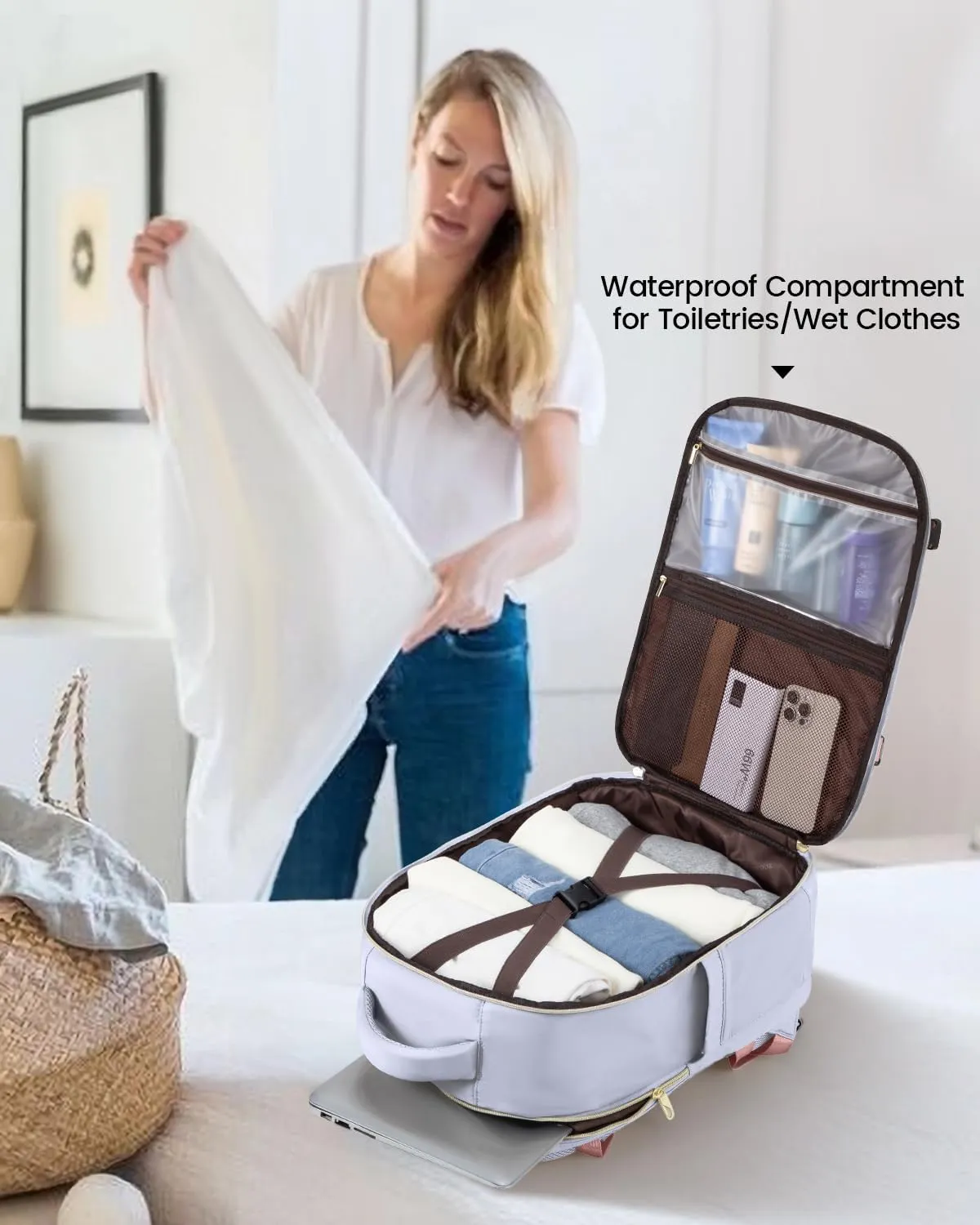 LOVEVOOK Carry on Backpack, 30L Travel Backpack for Women Airline Approved,Luggage Business Weekender Overnight Daypack as Personal Item fit for 15.6 inch Laptop,Silver Gray
