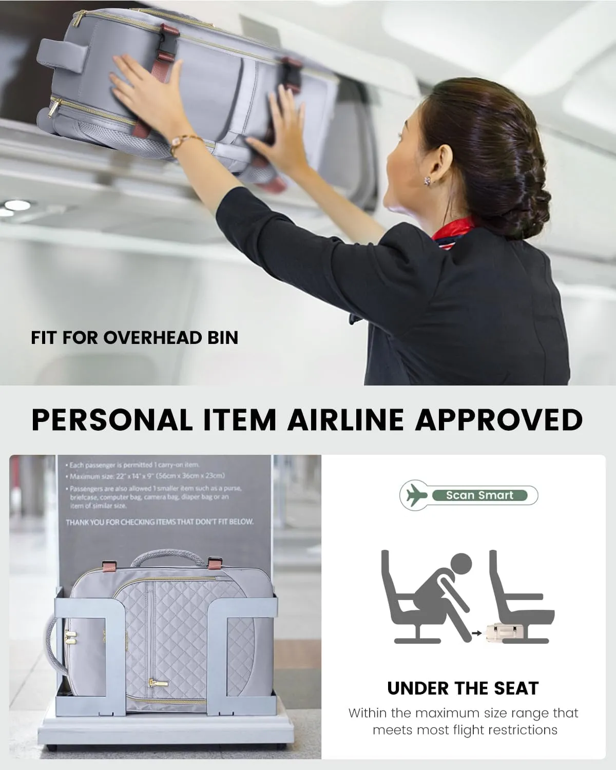 LOVEVOOK Carry on Backpack, 30L Travel Backpack for Women Airline Approved,Luggage Business Weekender Overnight Daypack as Personal Item fit for 15.6 inch Laptop,Silver Gray