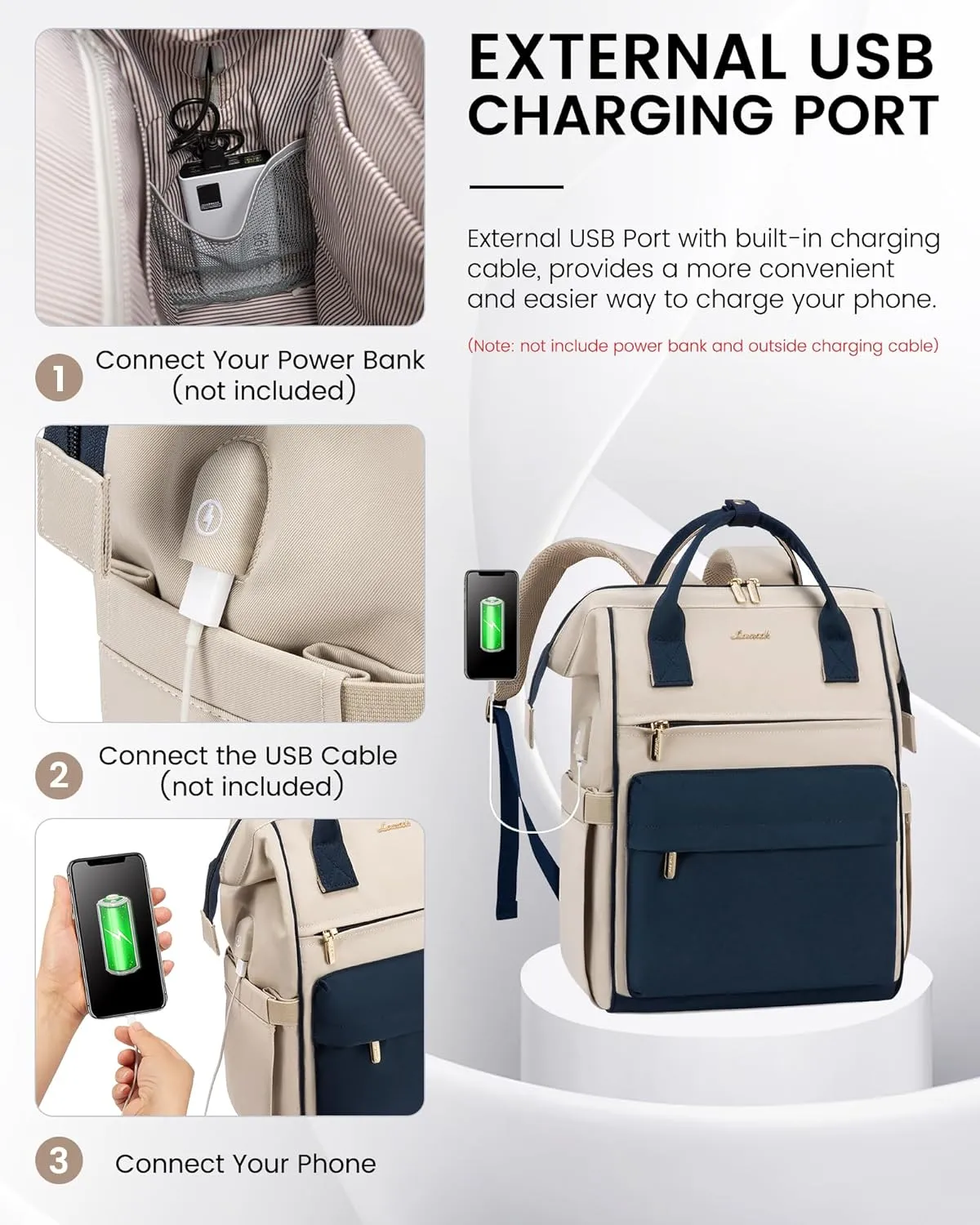LOVEVOOK Casual Laptop Backpack Brown-Blue-15.6in