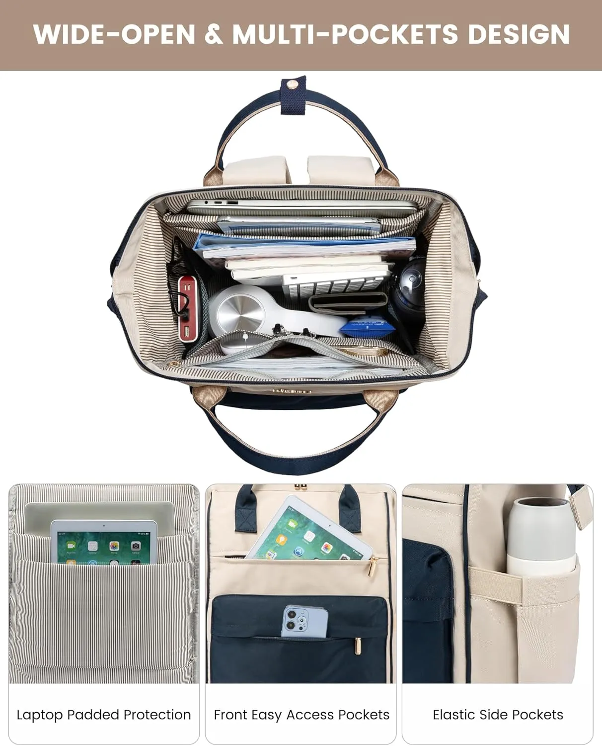 LOVEVOOK Casual Laptop Backpack Brown-Blue-15.6in