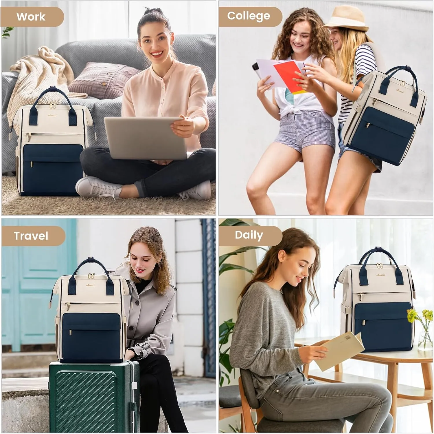 LOVEVOOK Casual Laptop Backpack Brown-Blue-15.6in