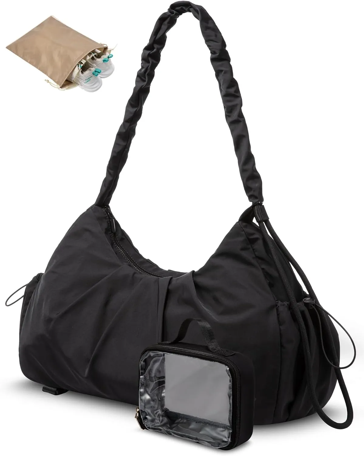 LOVEVOOK Gym Bag for Women,Sports Duffel Bag,Weekender Travel Bag With Wet Pocket, Water Resistant Sports Gym Tote Bags with Hidden Yoga Mat Holder- Black