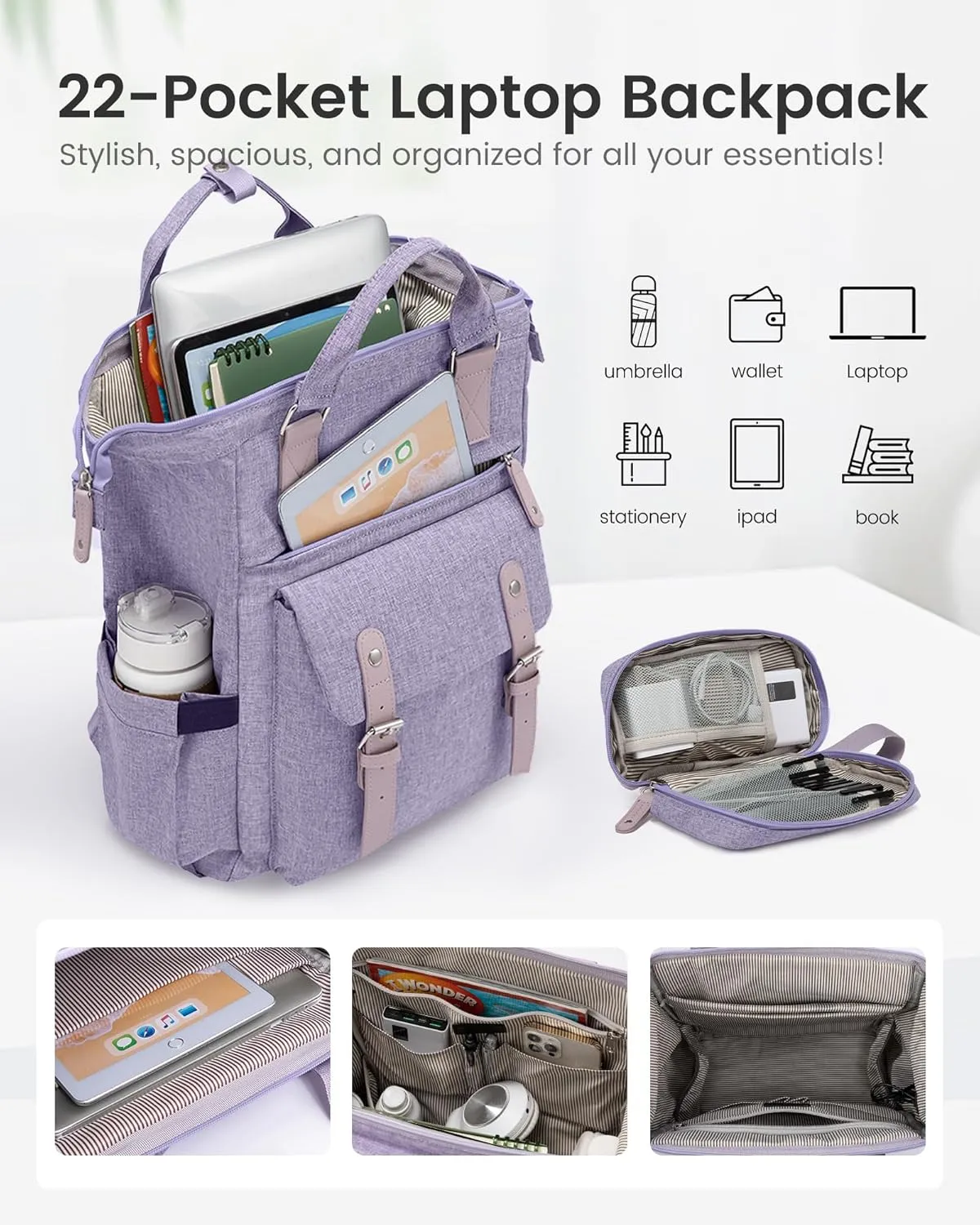 LOVEVOOK Laptop Backpack for Women, 15.6 Inch Teacher Nurse Bag Work Travel Computer Backpacks Purse, College Bookbag for School, Water Resistant Daypack, 15.6 inch