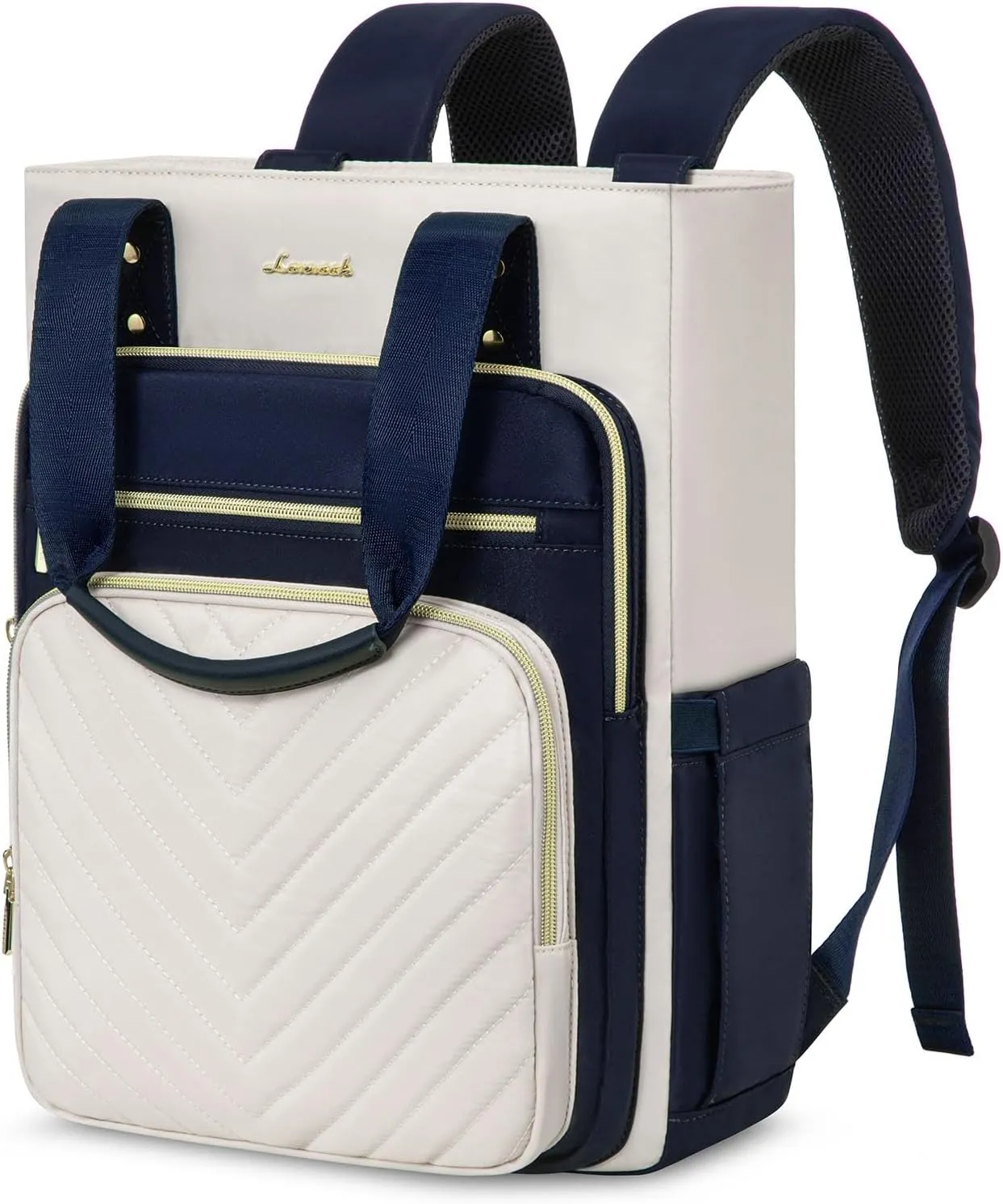 LOVEVOOK Laptop Backpack for Women, 15.6 Inch Work Business Travel Backpack, Fation Teacher Doctor Nurse Backpack Purse, Waterproof Cute Backpack, Navy-Beige