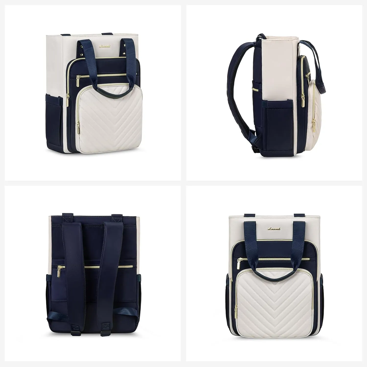 LOVEVOOK Laptop Backpack for Women, 15.6 Inch Work Business Travel Backpack, Fation Teacher Doctor Nurse Backpack Purse, Waterproof Cute Backpack, Navy-Beige