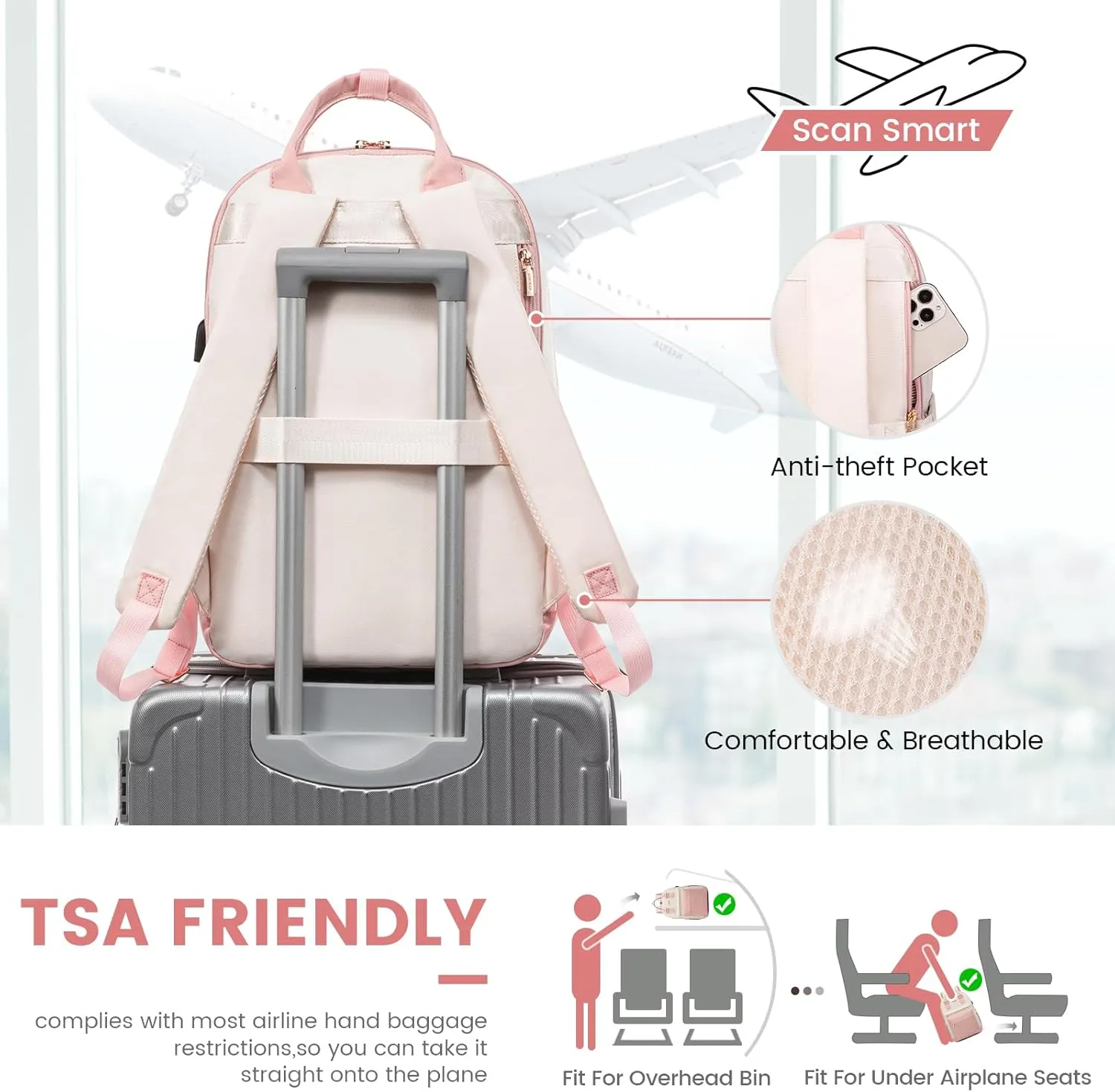 LOVEVOOK Laptop Backpack for Women 15.6 Inch,Cute Backpack Laptop Bag with USB Port,Waterproof Travel Backpack Purse Teacher Nurse Bag Fashion Computer Bag for Work