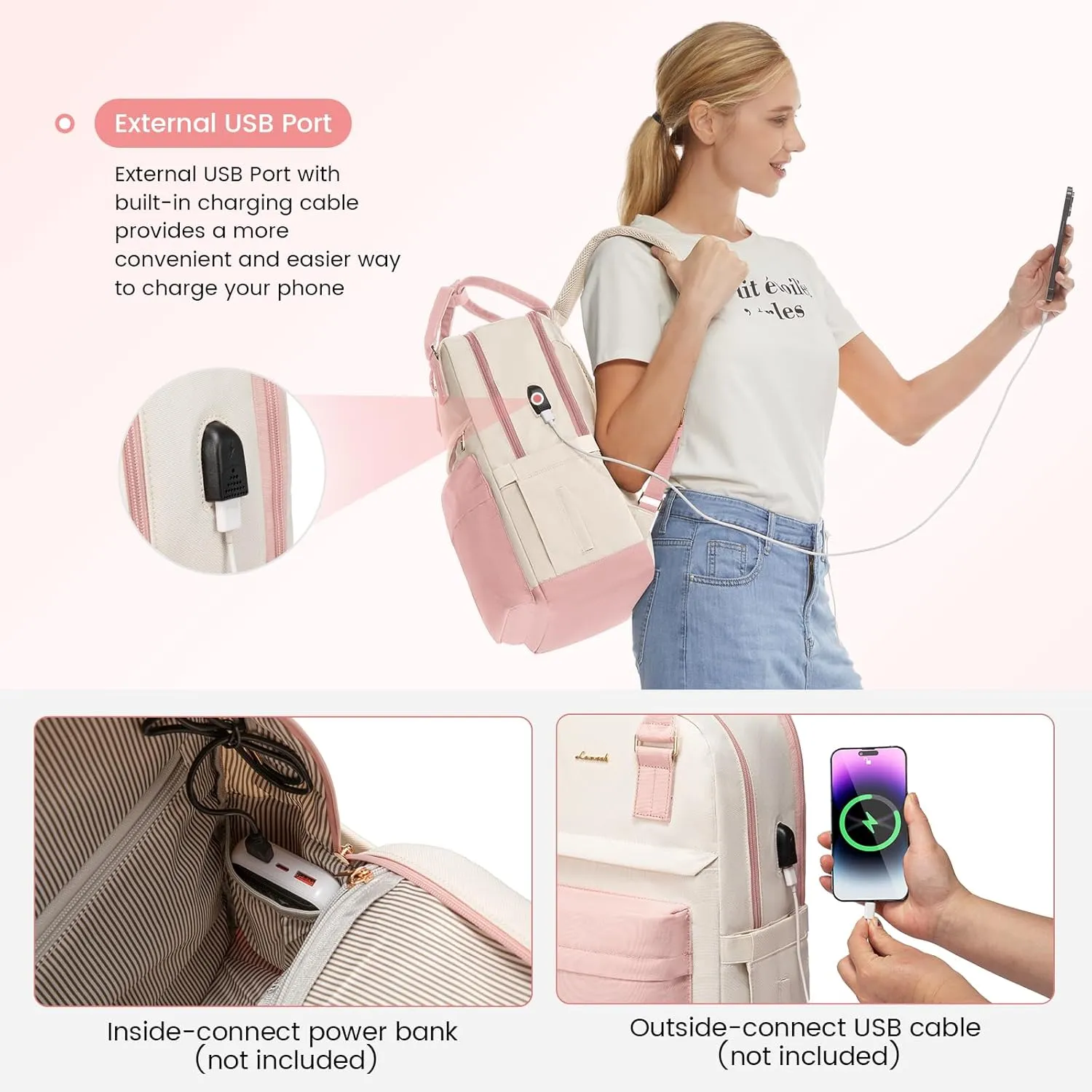 LOVEVOOK Laptop Backpack for Women 15.6 Inch,Cute Backpack Laptop Bag with USB Port,Waterproof Travel Backpack Purse Teacher Nurse Bag Fashion Computer Bag for Work