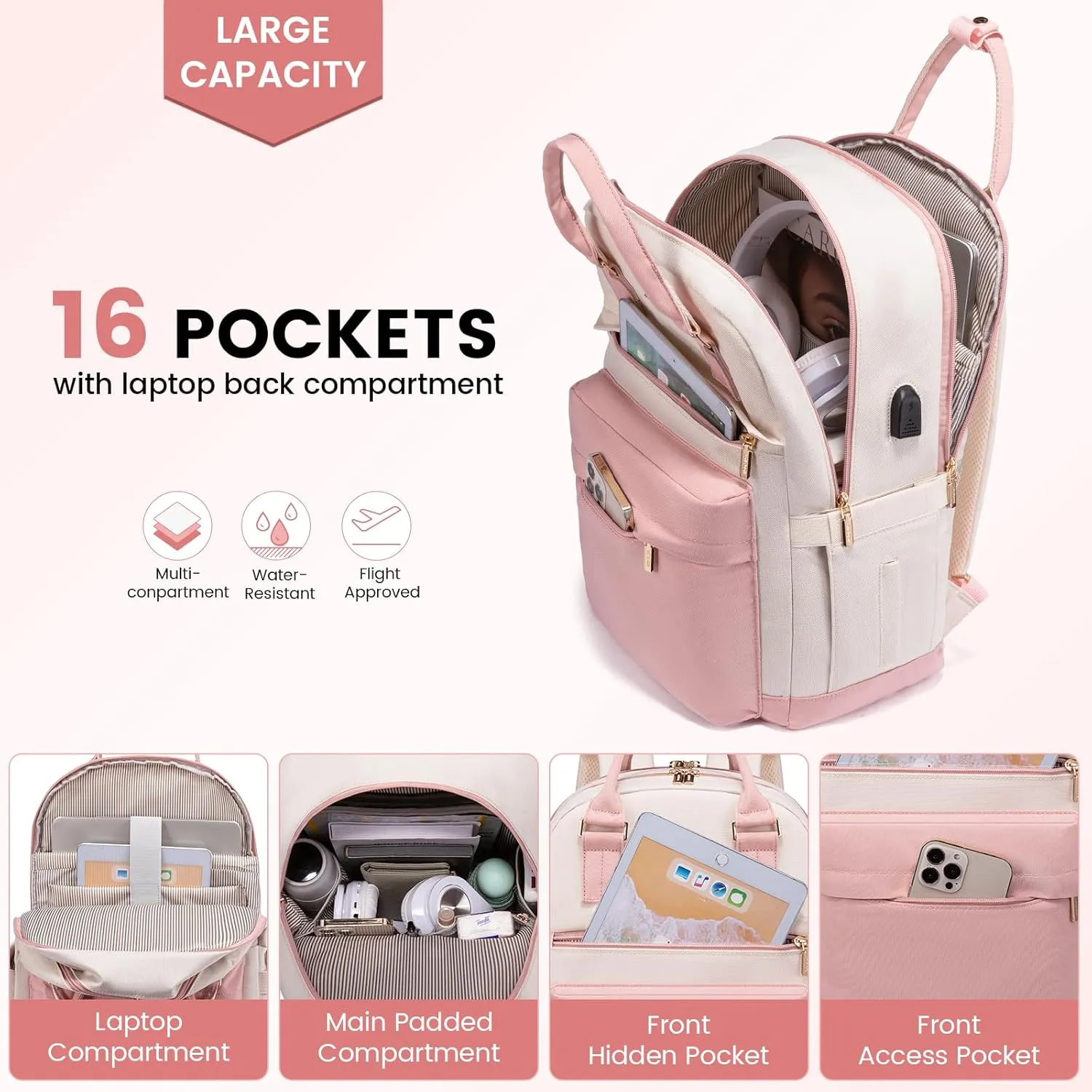 LOVEVOOK Laptop Backpack for Women 15.6 Inch,Cute Backpack Laptop Bag with USB Port,Waterproof Travel Backpack Purse Teacher Nurse Bag Fashion Computer Bag for Work
