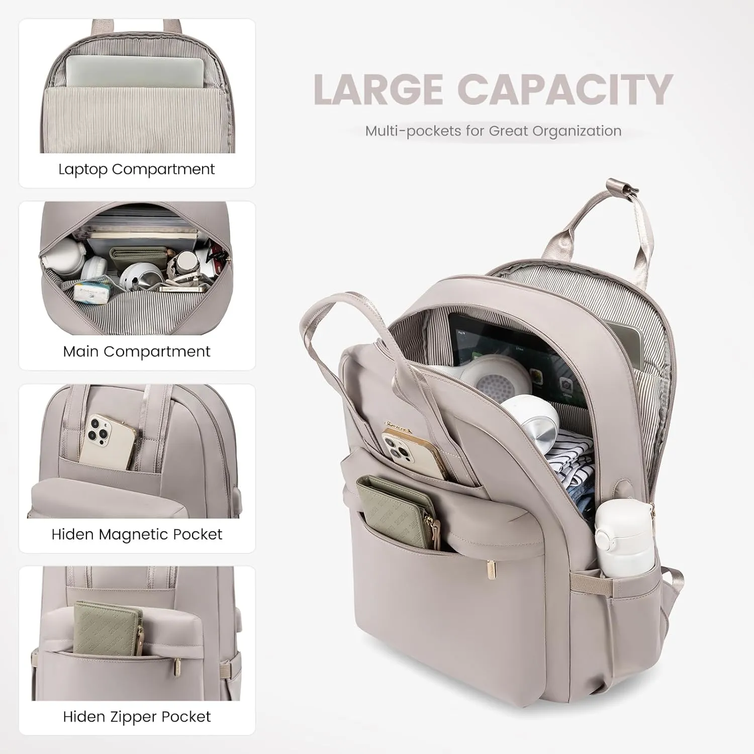 LOVEVOOK Laptop Backpack for Women, 17 Inch Travel Laptop Bag with USB Port, Waterproof Computer Backpack Purse for Work Teacher Nurse, Durable Casual Daypack
