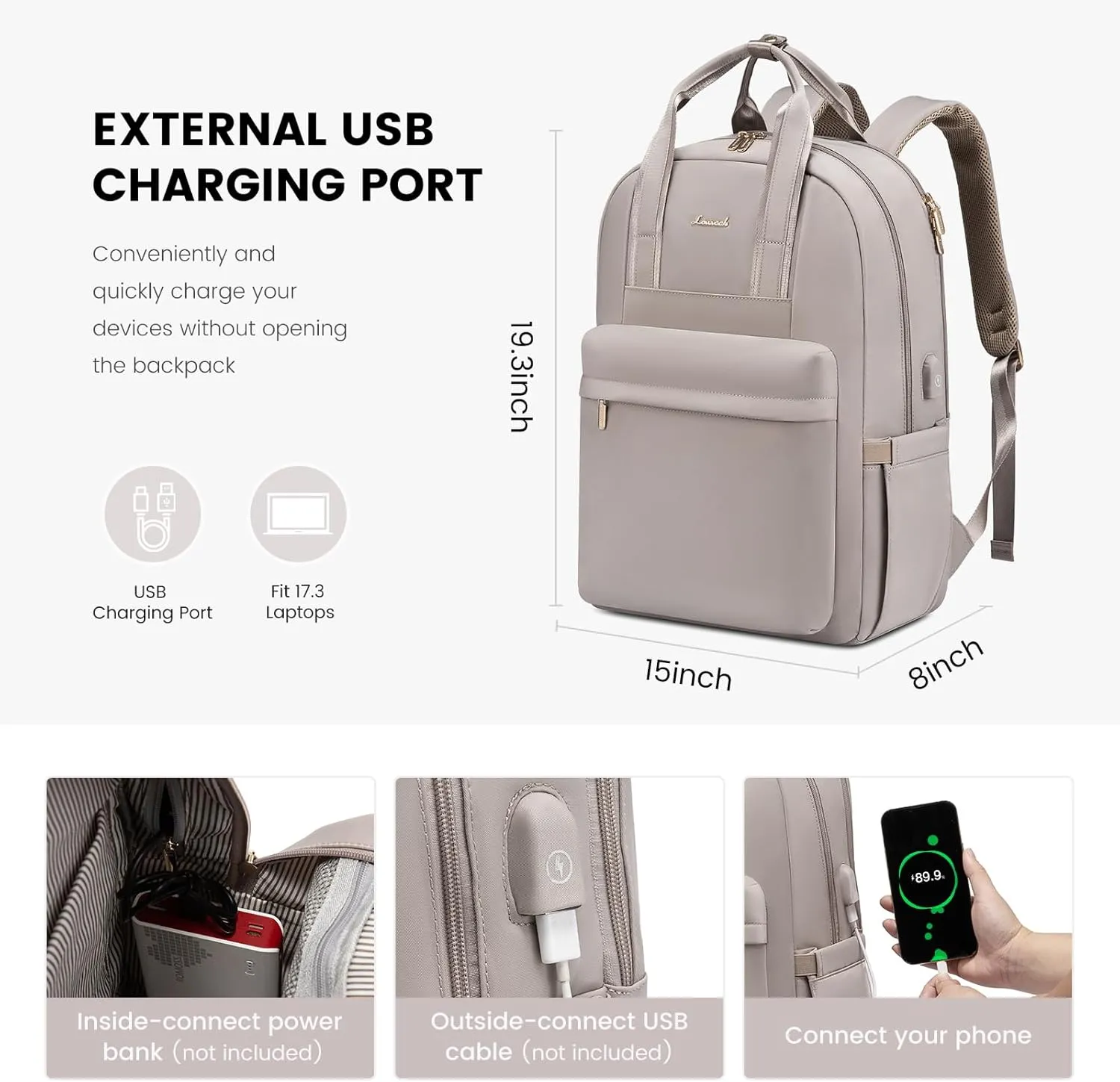 LOVEVOOK Laptop Backpack for Women, 17 Inch Travel Laptop Bag with USB Port, Waterproof Computer Backpack Purse for Work Teacher Nurse, Durable Casual Daypack
